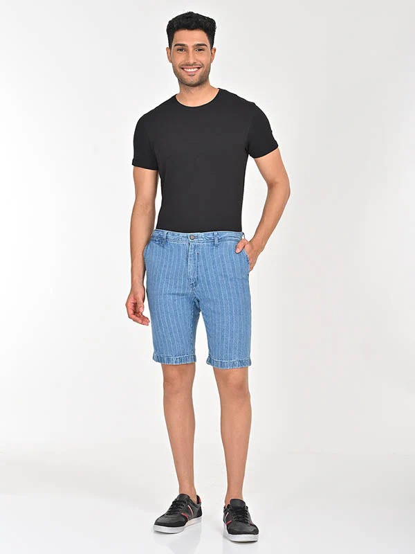 Indian Terrain Men's Slim Fit Striped Blue Shorts